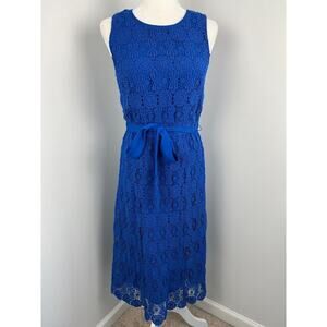 Women's Land's End Belted Blue Crochet Lace Dress Size 4